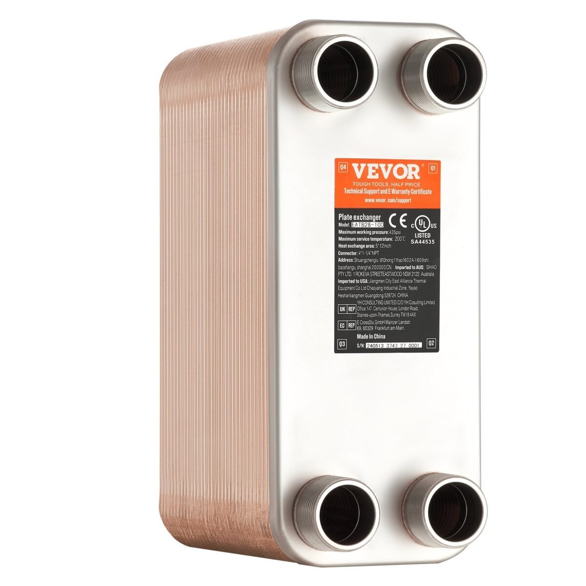 VEVOR EATB28-80 Heat Exchanger, 5"x 12" 80 Plates - Image 4