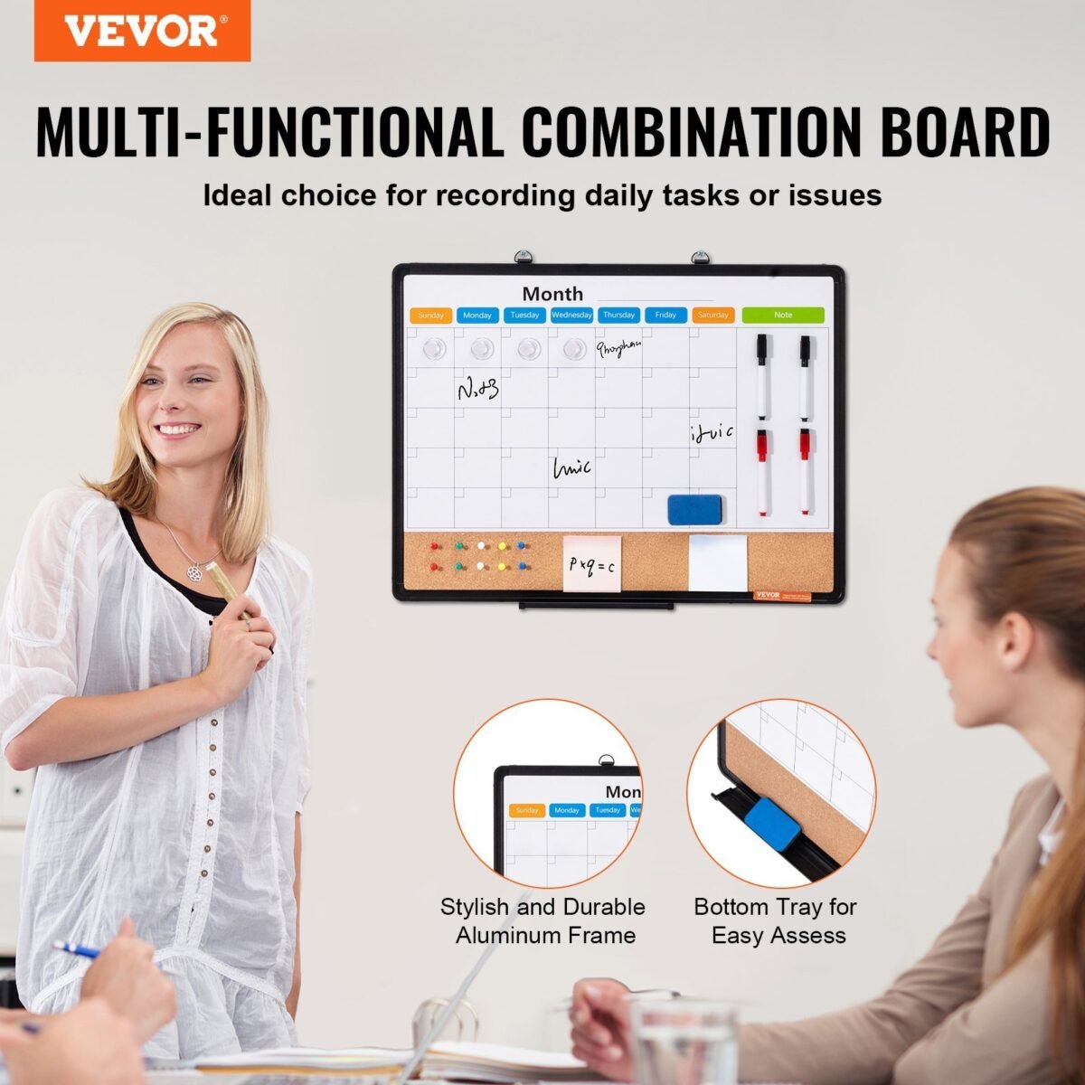 VEVOR A210-1824CPW Cork Board for Walls, Double-Sided Cork 24" x 18" Bulletin Board Vision Board, Push Pin Board with Framed for Office Home and School - Image 12