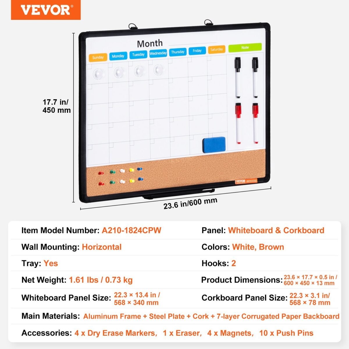 VEVOR A210-1824CPW Cork Board for Walls, Double-Sided Cork 24" x 18" Bulletin Board Vision Board, Push Pin Board with Framed for Office Home and School - Image 7