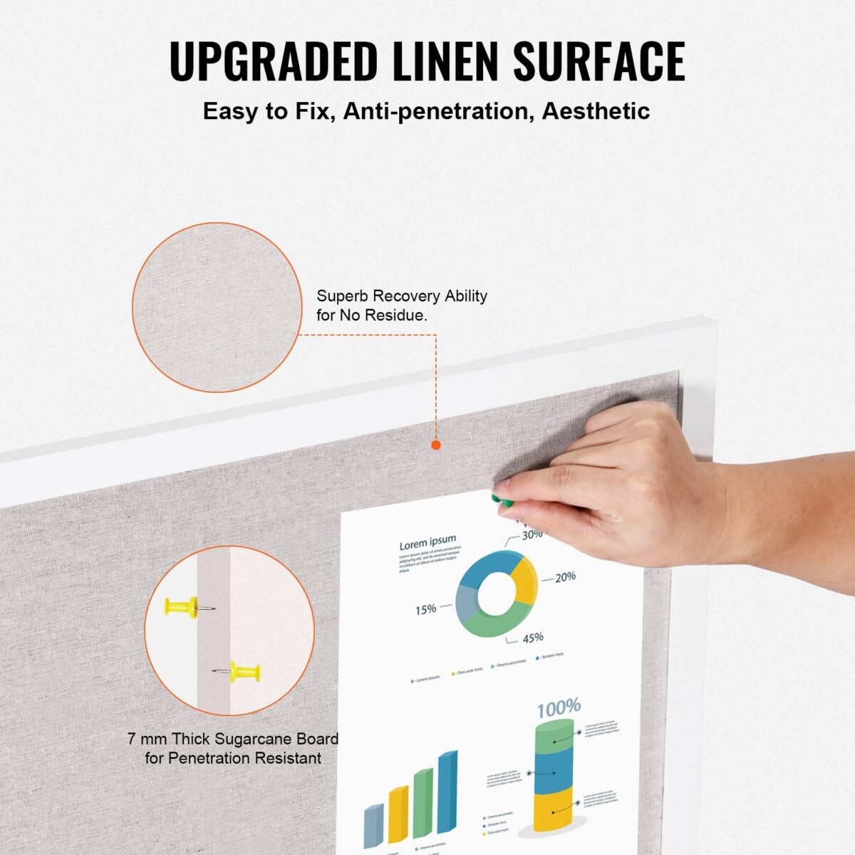 VEVOR MPL-2030 30"x20" White Cork Board with Linen Surface – Stylish Wall-Mounted Bulletin Board for Home, School, Office – Elegant & Functional Noticeboard - Image 11