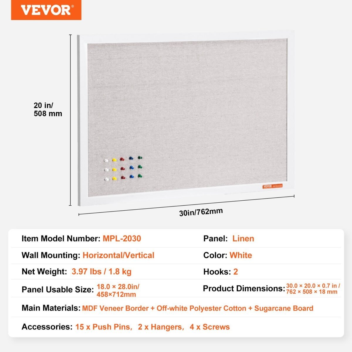 VEVOR MPL-2030 30"x20" White Cork Board with Linen Surface – Stylish Wall-Mounted Bulletin Board for Home, School, Office – Elegant & Functional Noticeboard - Image 7