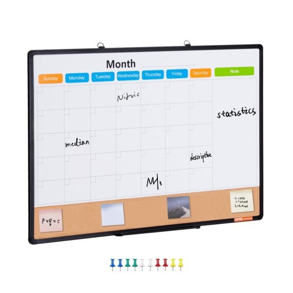 VEVOR A015-1824CW 24"x18" Whiteboard & Cork Board Combo with Aluminum Frame – 2-in-1 Magnetic Dry Erase Bulletin Board for Wall Mount – Ideal for School, Home, Office