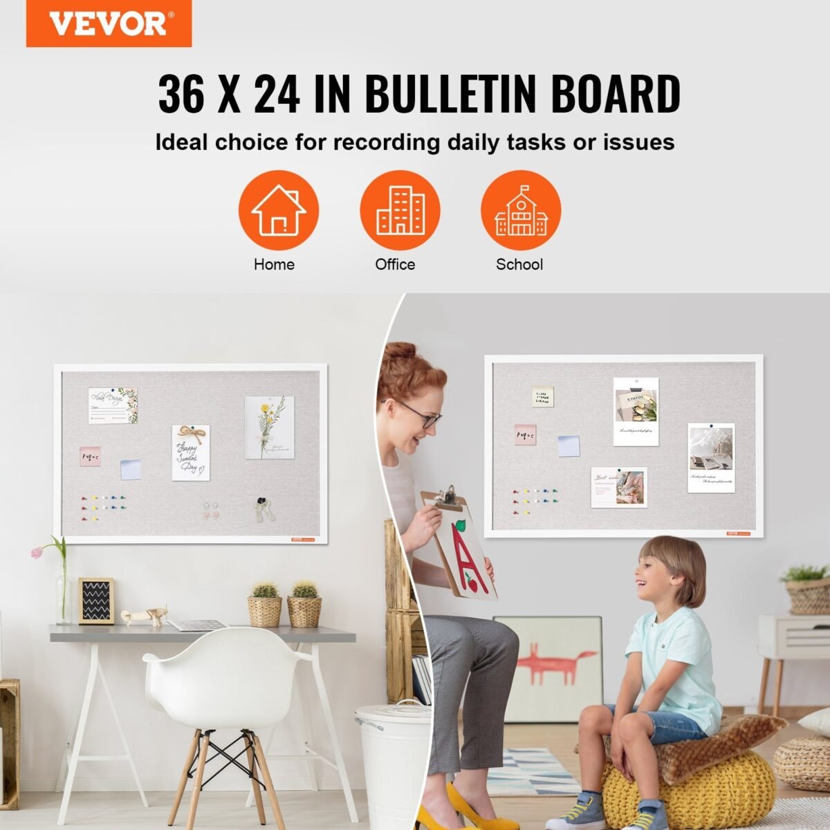 VEVOR CCB-2436 36"x24" White Cork Board with Linen Surface – Stylish Wall-Mounted Bulletin Board for Home, School, Office – Elegant & Functional Noticeboard - Image 12