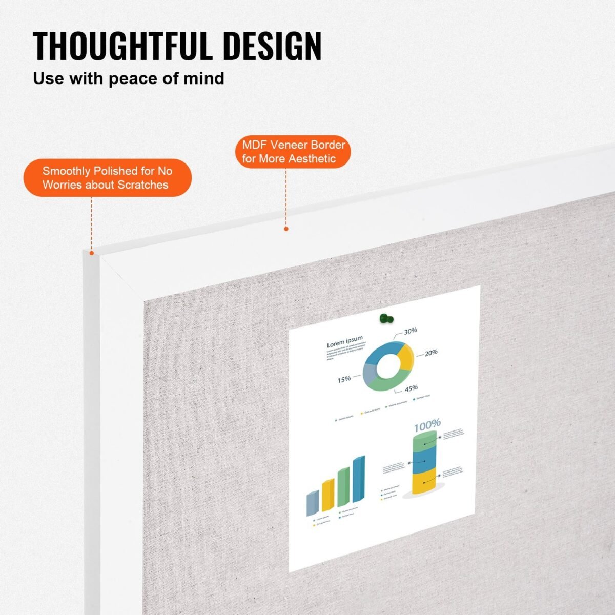 VEVOR CCB-2436 36"x24" White Cork Board with Linen Surface – Stylish Wall-Mounted Bulletin Board for Home, School, Office – Elegant & Functional Noticeboard - Image 9