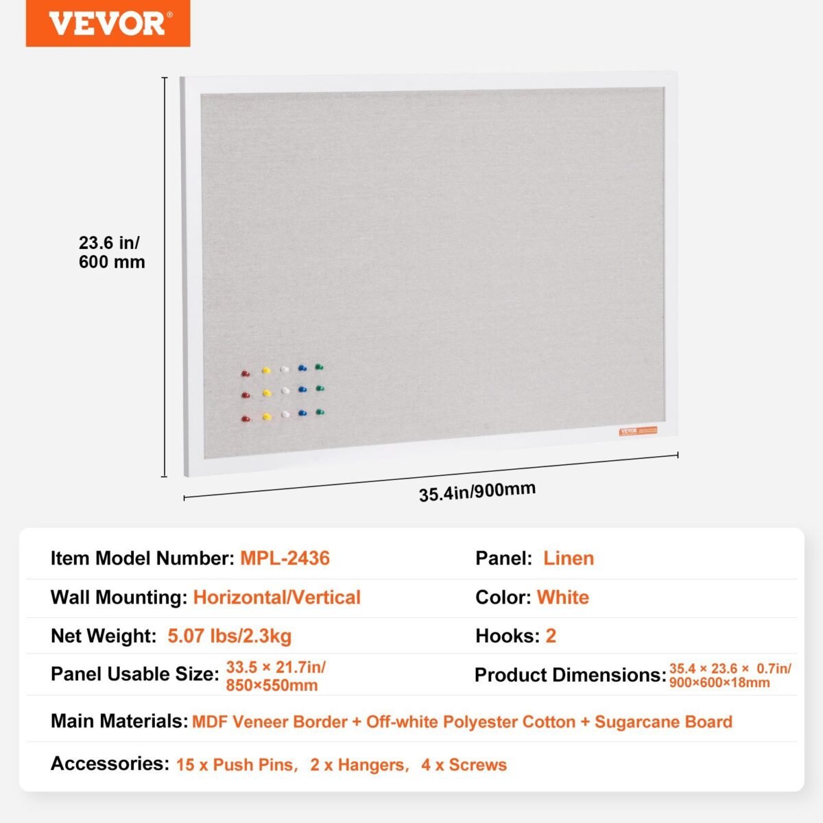VEVOR CCB-2436 36"x24" White Cork Board with Linen Surface – Stylish Wall-Mounted Bulletin Board for Home, School, Office – Elegant & Functional Noticeboard - Image 7