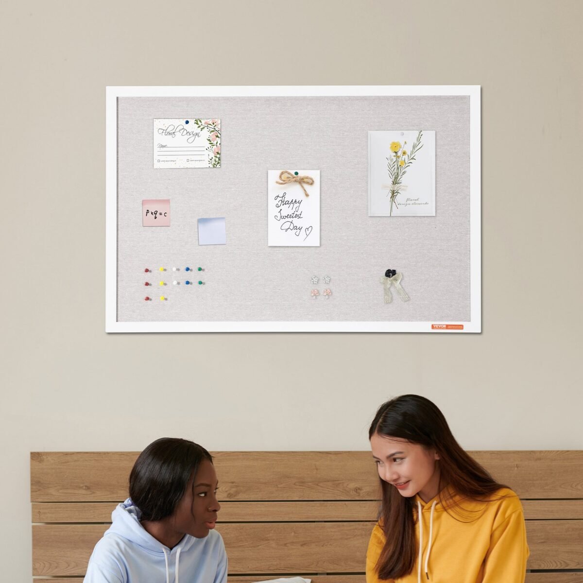 VEVOR CCB-2436 36"x24" White Cork Board with Linen Surface – Stylish Wall-Mounted Bulletin Board for Home, School, Office – Elegant & Functional Noticeboard - Image 6