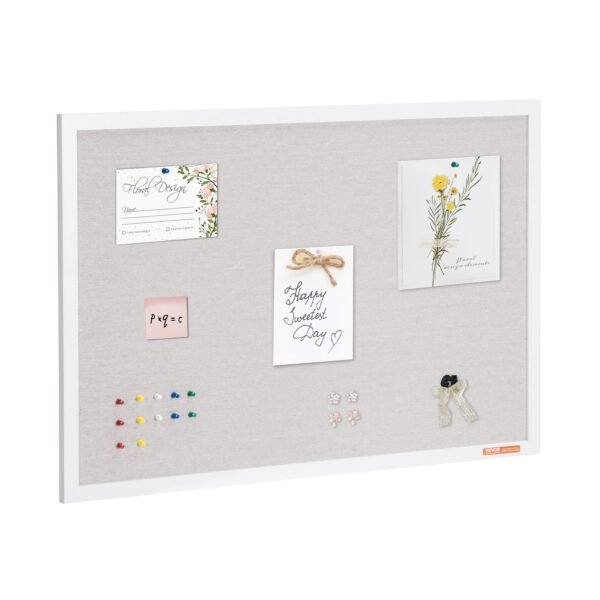 VEVOR CCB-2436 36"x24" White Cork Board with Linen Surface – Stylish Wall-Mounted Bulletin Board for Home, School, Office – Elegant & Functional Noticeboard