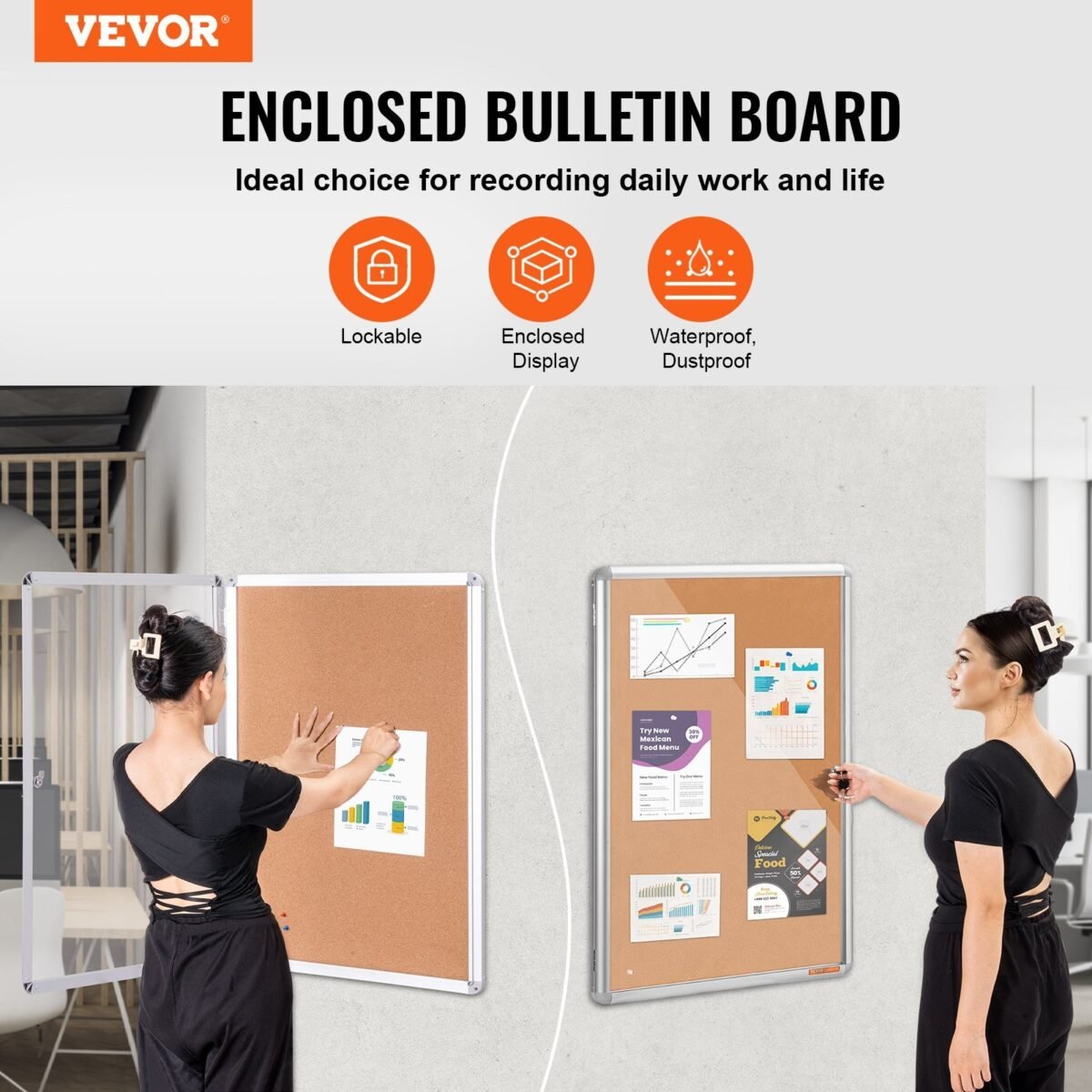 VEVOR CCB-2436 36"x24" Enclosed Cork Board with Aluminum Frame – Lockable Bulletin Board with Acrylic Door & 2 Keys – Weather-Resistant Wall Display Case for School, Home, Office - Image 12