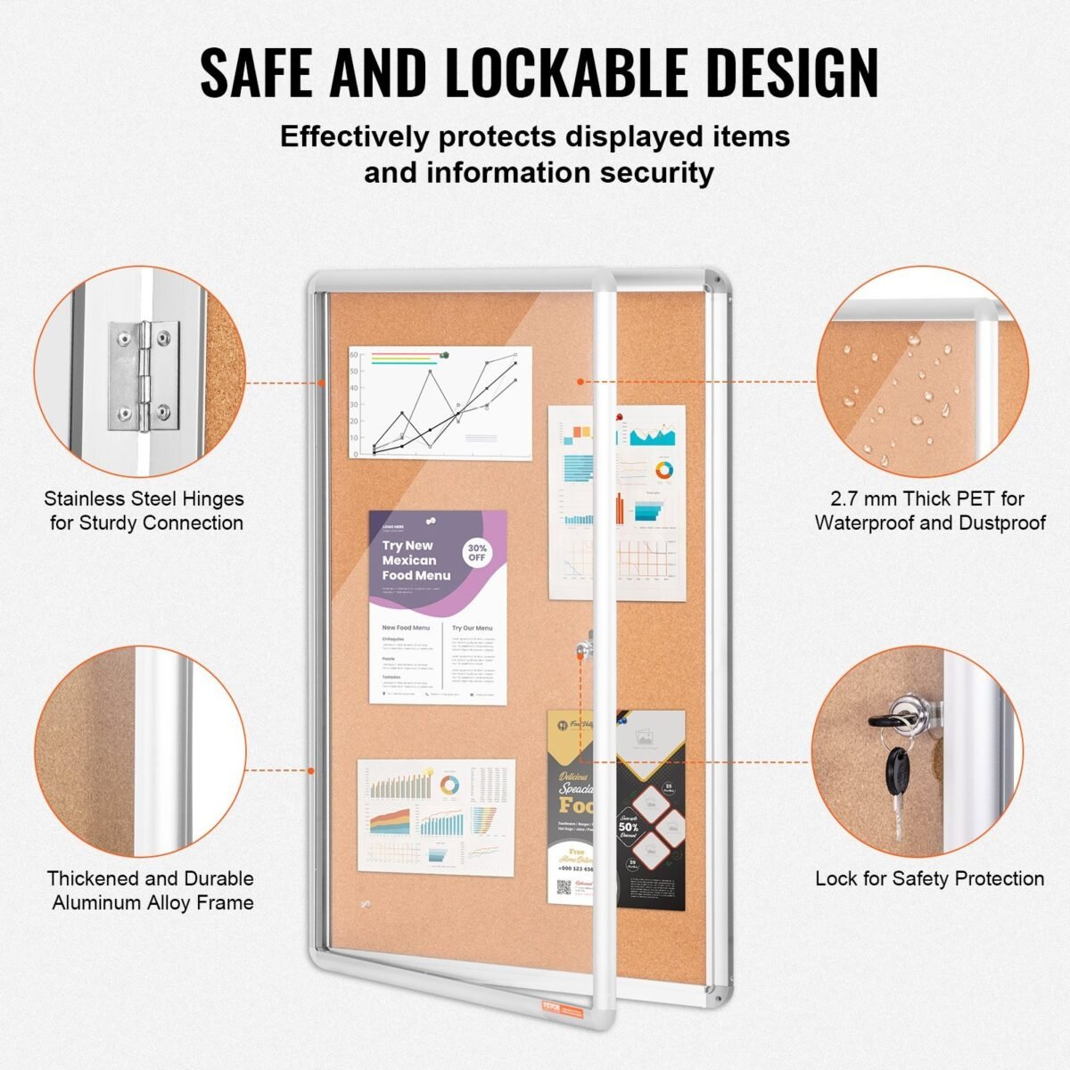 VEVOR CCB-2436 36"x24" Enclosed Cork Board with Aluminum Frame – Lockable Bulletin Board with Acrylic Door & 2 Keys – Weather-Resistant Wall Display Case for School, Home, Office - Image 11