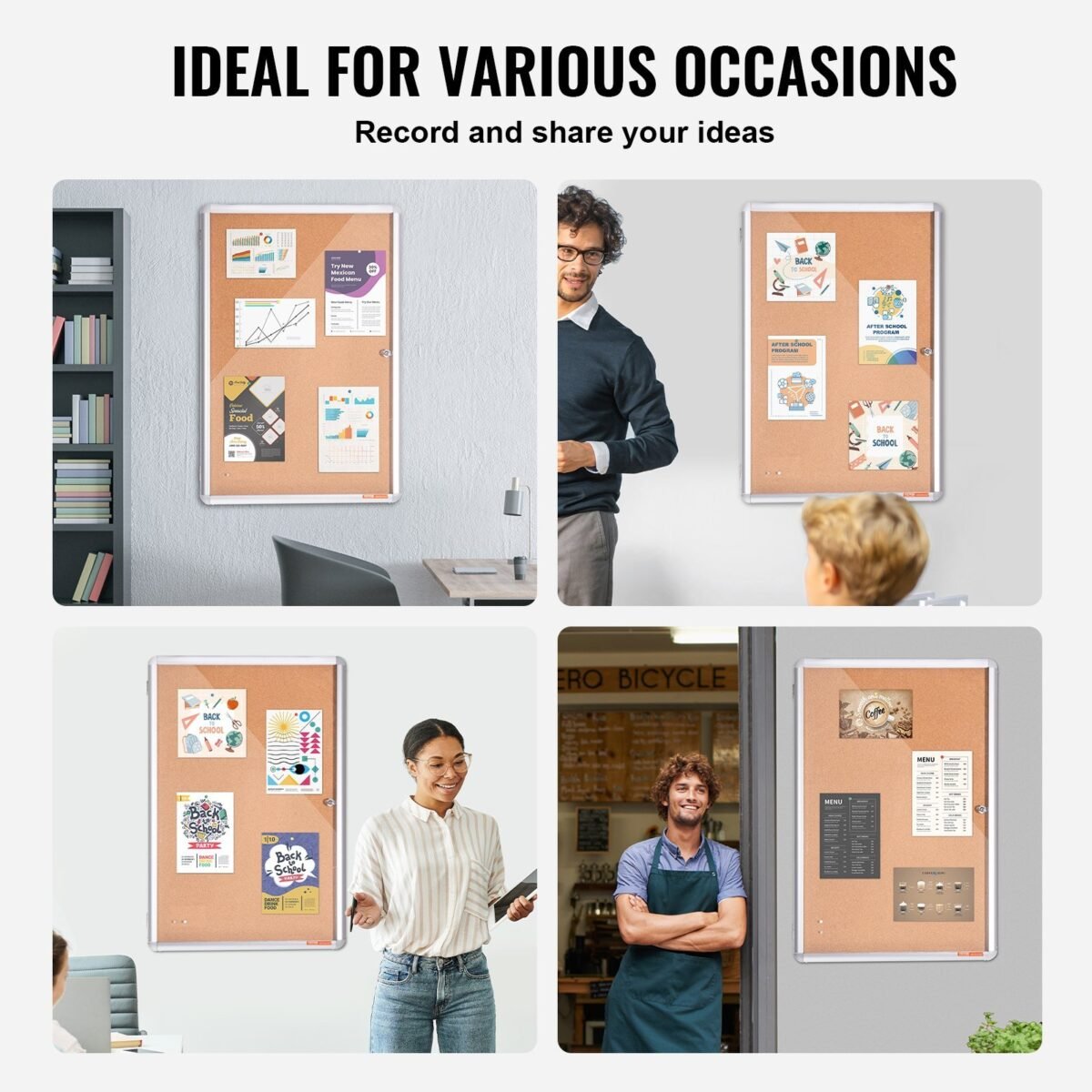 VEVOR CCB-2436 36"x24" Enclosed Cork Board with Aluminum Frame – Lockable Bulletin Board with Acrylic Door & 2 Keys – Weather-Resistant Wall Display Case for School, Home, Office - Image 8
