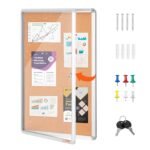 VEVOR CCB-2436 36"x24" Enclosed Cork Board with Aluminum Frame – Lockable Bulletin Board with Acrylic Door & 2 Keys – Weather-Resistant Wall Display Case for School, Home, Office