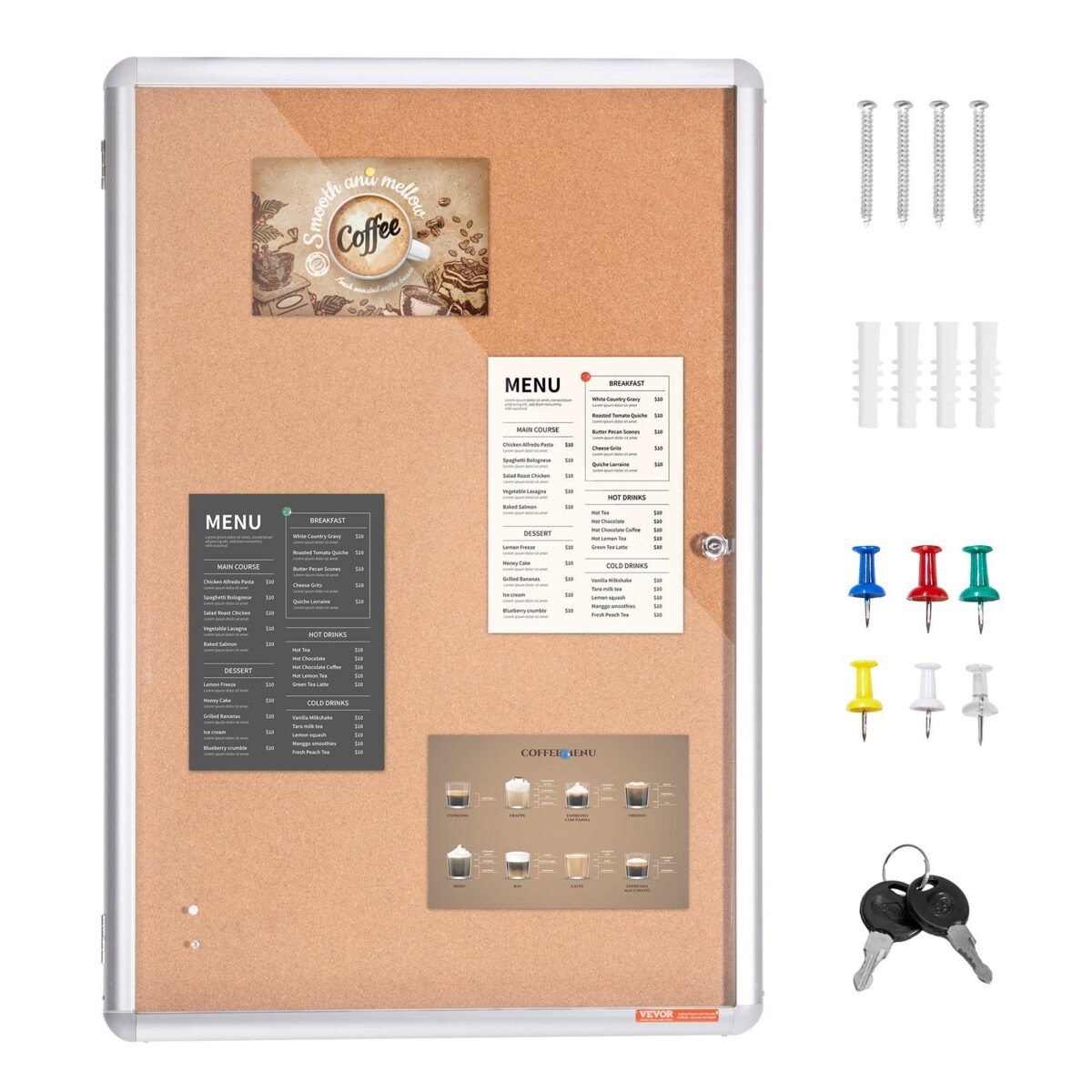 VEVOR CCB-2436 36"x24" Enclosed Cork Board with Aluminum Frame – Lockable Bulletin Board with Acrylic Door & 2 Keys – Weather-Resistant Wall Display Case for School, Home, Office - Image 5