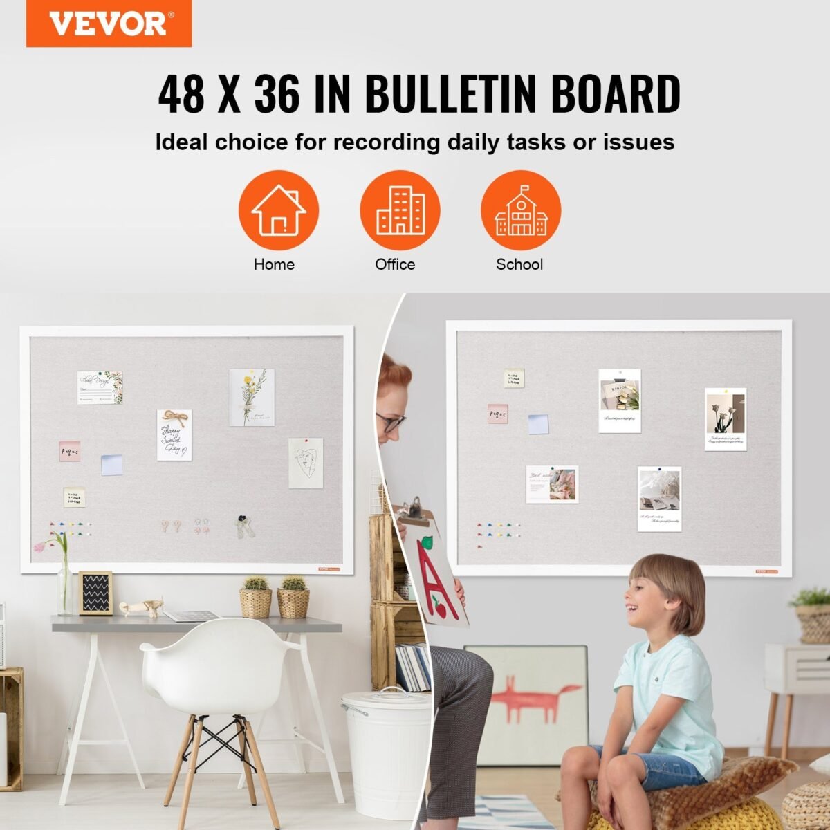 VEVOR MPL-4836 48"x36" White Cork Board with Linen Surface Wall-Mounted Bulletin Board - Image 12