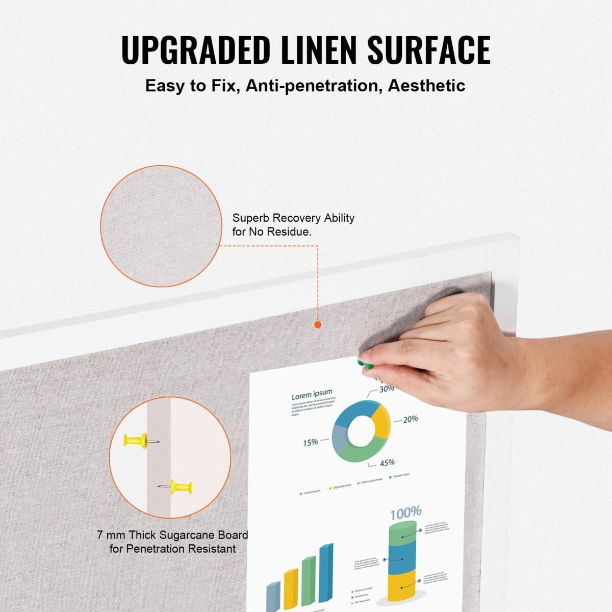 VEVOR MPL-4836 48"x36" White Cork Board with Linen Surface Wall-Mounted Bulletin Board - Image 11