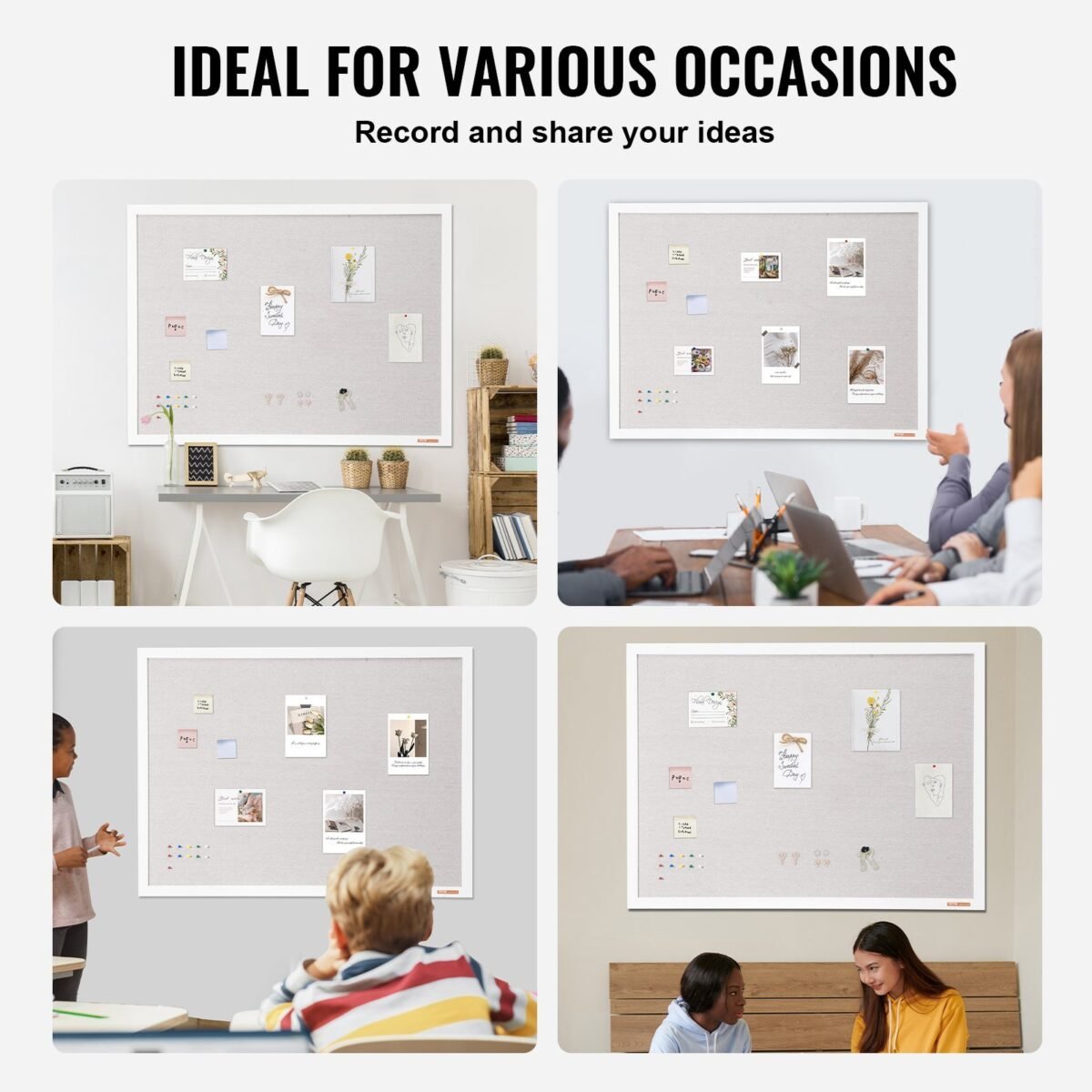 VEVOR MPL-4836 48"x36" White Cork Board with Linen Surface Wall-Mounted Bulletin Board - Image 8