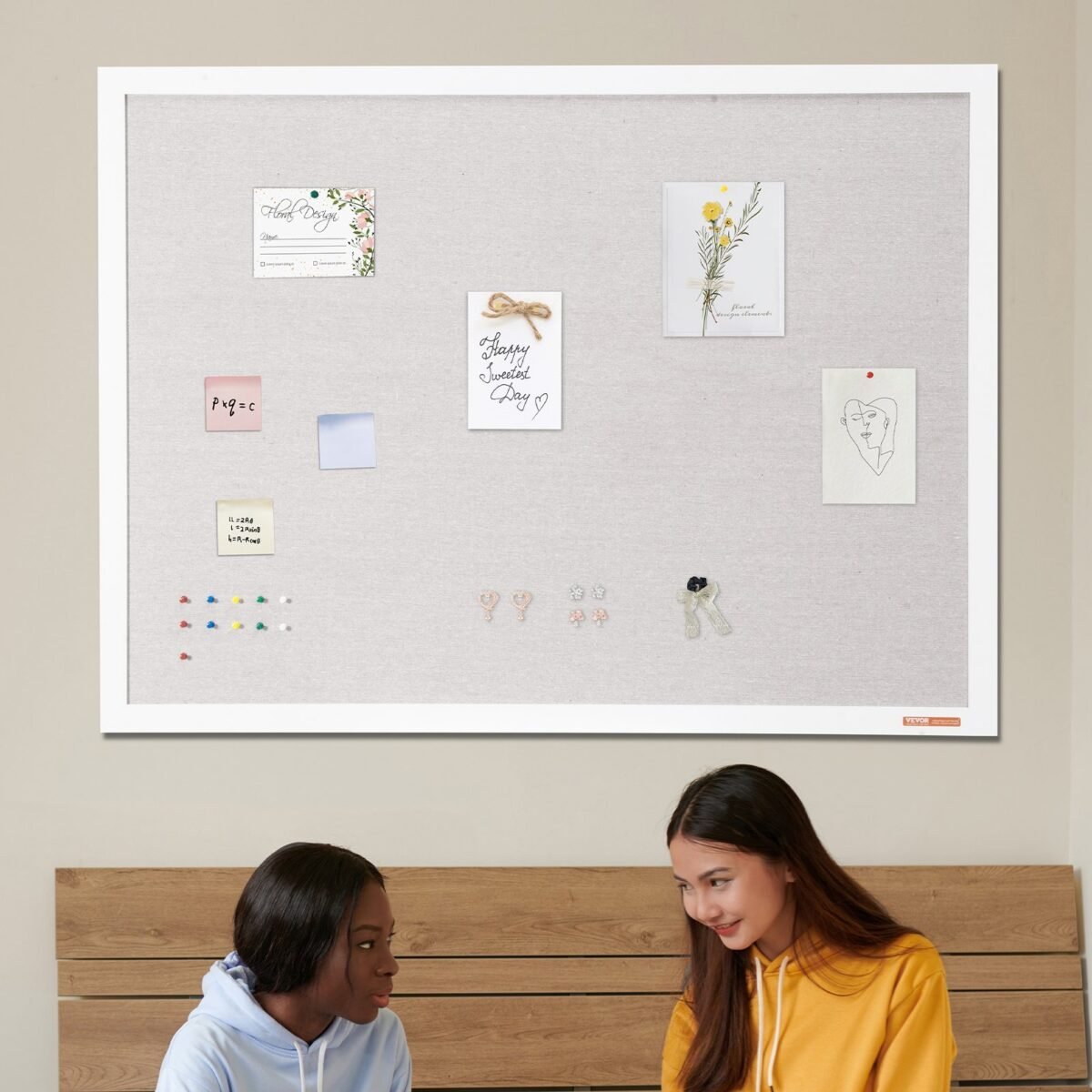 VEVOR MPL-4836 48"x36" White Cork Board with Linen Surface Wall-Mounted Bulletin Board - Image 6
