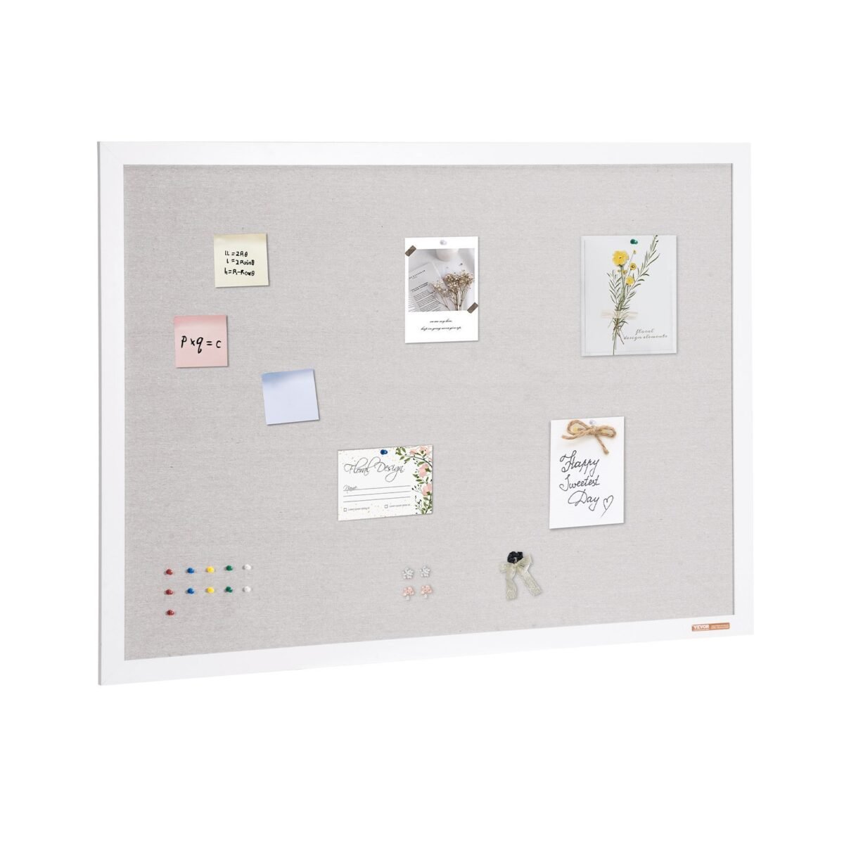 VEVOR MPL-4836 48"x36" White Cork Board with Linen Surface Wall-Mounted Bulletin Board - Image 1
