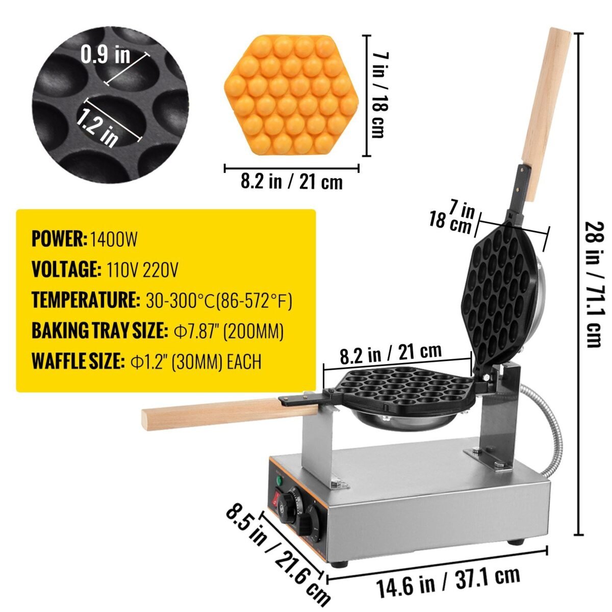 VEVOR Commercial Bubble Waffle Maker, 1400W Egg Bubble Puff - Image 6