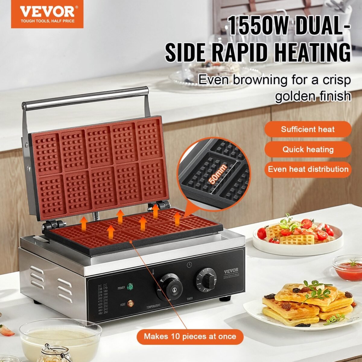 VEVOR HT-10 10PCS Commercial Waffle Maker - Image 12