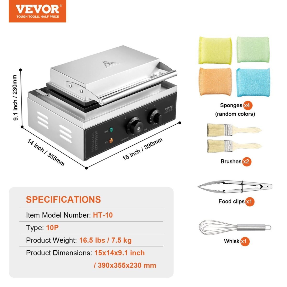 VEVOR HT-10 10PCS Commercial Waffle Maker - Image 7
