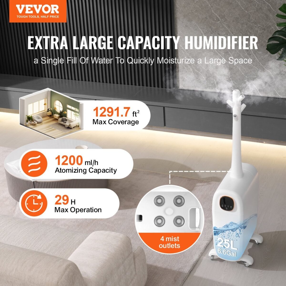 VEVOR WT-3925L Commercial Humidifier 6.6 Gal - Image 12