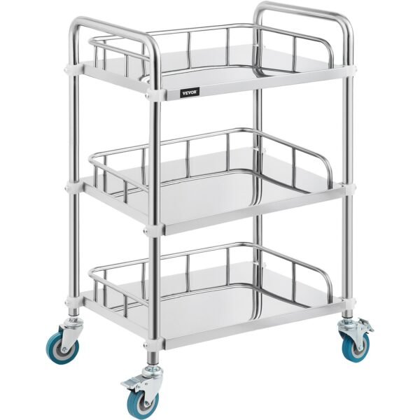 VEVOR  Lab Rolling Cart 3 Shelves Shelf Stainless Steel Rolling Cart Catering Dental Utility Cart Commercial Wheel Dolly Restaurant Dinging Utility Services (23.4" x 15.6" x 33.2")