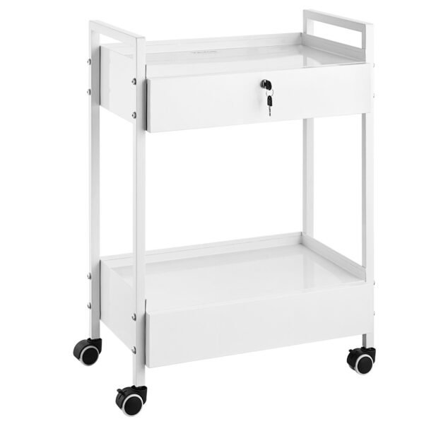 VEVOR K-SH004 Lab Cart, 2 Tiers Stainless Steel Utility Cart, Medical Cart with 2 Drawers, Rolling Lab Cart White Paint, Serving Cart with Swivel Casters for Laboratory, Hospital, Dental, Salon and Beauty