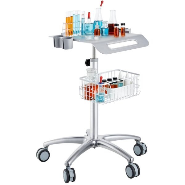 VEVOR K-SH003 Medical Cart, Salon Cart with Wheels, Mobile Trolley Cart 26.77"-42.91" Height Adjustable, Metal Salon Stations for Hair Stylist, Rolling Desktop Lab Cart for Clinic, Beauty and Salon