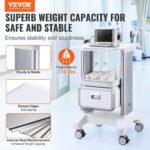 VEVOR Y-1T1C 2 Tiers Lab Carts Mobile Medical Cart with 1 Drawer & 1 Top Tray White, Trolley Storage Cart with ABS Material, Lab Rolling Cart with 4 Silent Wheels for Lab, Clinic, Hospital, Salon, Office - Image 12