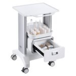 VEVOR Y-1T1C 2 Tiers Lab Carts Mobile Medical Cart with 1 Drawer & 1 Top Tray White, Trolley Storage Cart with ABS Material, Lab Rolling Cart with 4 Silent Wheels for Lab, Clinic, Hospital, Salon, Office - Image 3