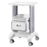 VEVOR Y-1T1C 2 Tiers Lab Carts Mobile Medical Cart with 1 Drawer & 1 Top Tray White, Trolley Storage Cart with ABS Material, Lab Rolling Cart with 4 Silent Wheels for Lab, Clinic, Hospital, Salon, Office - Image 2