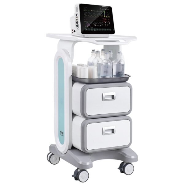 VEVOR FY-1T2C 3 Tiers Lab Carts Mobile Medical Cart with 2 Drawers & 1 Top Tray White, Trolley Storage Cart with ABS Material, Lab Rolling Cart with 4 Silent Wheels for Lab, Clinic, Hospital, Salon, Office