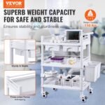 VEVOR K-UT104A1 3 Tiers Lab Carts Mobile Medical Cart with 3 Trays & 3 Trash Cans White, Trolley Storage Cart with PP Material, Lab Rolling Cart with 4 Silent Wheels for Lab, Clinic, Hospital, Salon, Office - Image 12