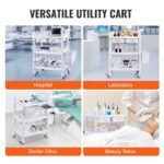 VEVOR K-UT104A1 3 Tiers Lab Carts Mobile Medical Cart with 3 Trays & 3 Trash Cans White, Trolley Storage Cart with PP Material, Lab Rolling Cart with 4 Silent Wheels for Lab, Clinic, Hospital, Salon, Office - Image 8