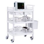 VEVOR K-UT104A1 3 Tiers Lab Carts Mobile Medical Cart with 3 Trays & 3 Trash Cans White, Trolley Storage Cart with PP Material, Lab Rolling Cart with 4 Silent Wheels for Lab, Clinic, Hospital, Salon, Office