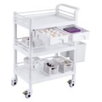 VEVOR K-UT104A1 3 Tiers Lab Carts Mobile Medical Cart with 3 Trays & 3 Trash Cans White, Trolley Storage Cart with PP Material, Lab Rolling Cart with 4 Silent Wheels for Lab, Clinic, Hospital, Salon, Office - Image 3