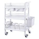 VEVOR K-UT104A1 3 Tiers Lab Carts Mobile Medical Cart with 3 Trays & 3 Trash Cans White, Trolley Storage Cart with PP Material, Lab Rolling Cart with 4 Silent Wheels for Lab, Clinic, Hospital, Salon, Office - Image 2