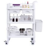 VEVOR K-UT104A1 3 Tiers Lab Carts Mobile Medical Cart with 3 Trays & 3 Trash Cans White, Trolley Storage Cart with PP Material, Lab Rolling Cart with 4 Silent Wheels for Lab, Clinic, Hospital, Salon, Office - Image 5
