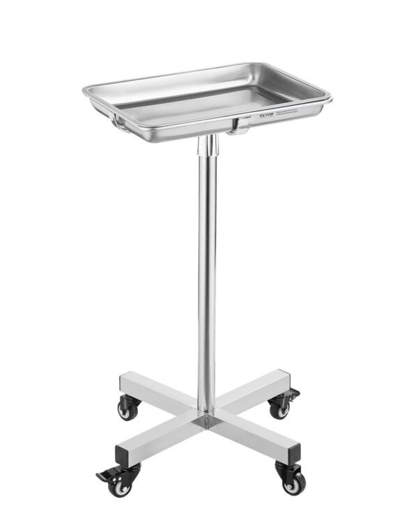 VEVOR B1Q01007 Mobile Mayo Stand Stainless Steel Mayo Tray 25.2"-39.8" with Removable Tray
