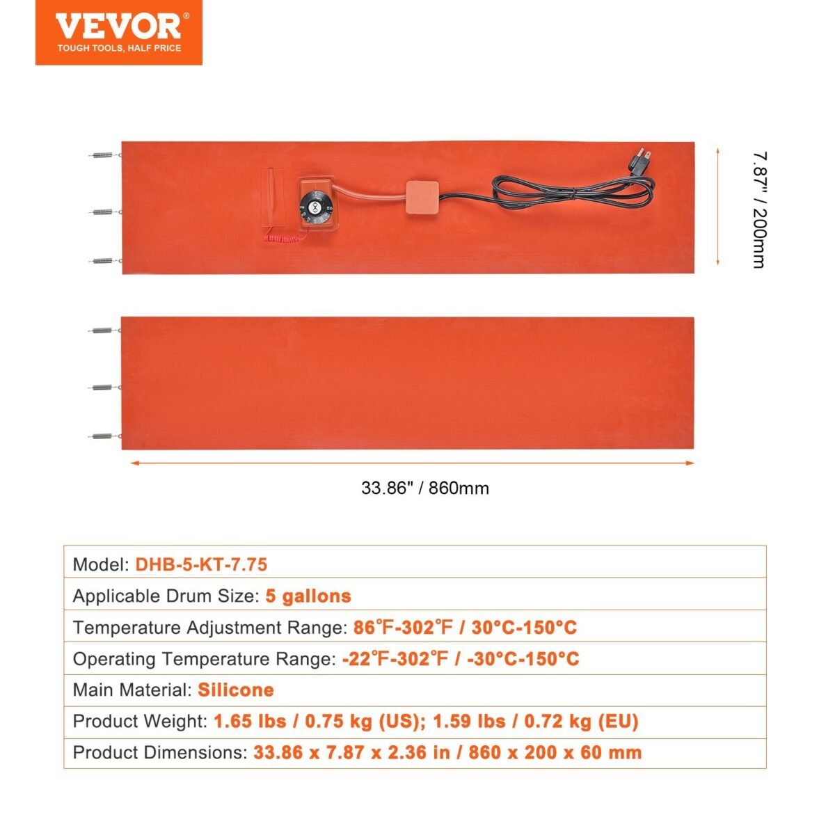 VEVOR DHB-5-KT-7.75  5 Gallon Metal Drum Heater 800 Watt - Image 7