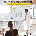 VEVOR YDMB36X24 Mobile Magnetic Whiteboard, 36 x 24 Inch, Double Sided, 360 Degree Reversible Rolling Dry Erase Board, Height Adjustable with Aluminum Frame and Lockable Swivel Wheels, for Office School Home etc. - Image 3