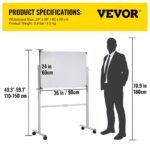 VEVOR YDMB36X24 Mobile Magnetic Whiteboard, 36 x 24 Inch, Double Sided, 360 Degree Reversible Rolling Dry Erase Board, Height Adjustable with Aluminum Frame and Lockable Swivel Wheels, for Office School Home etc. - Image 6