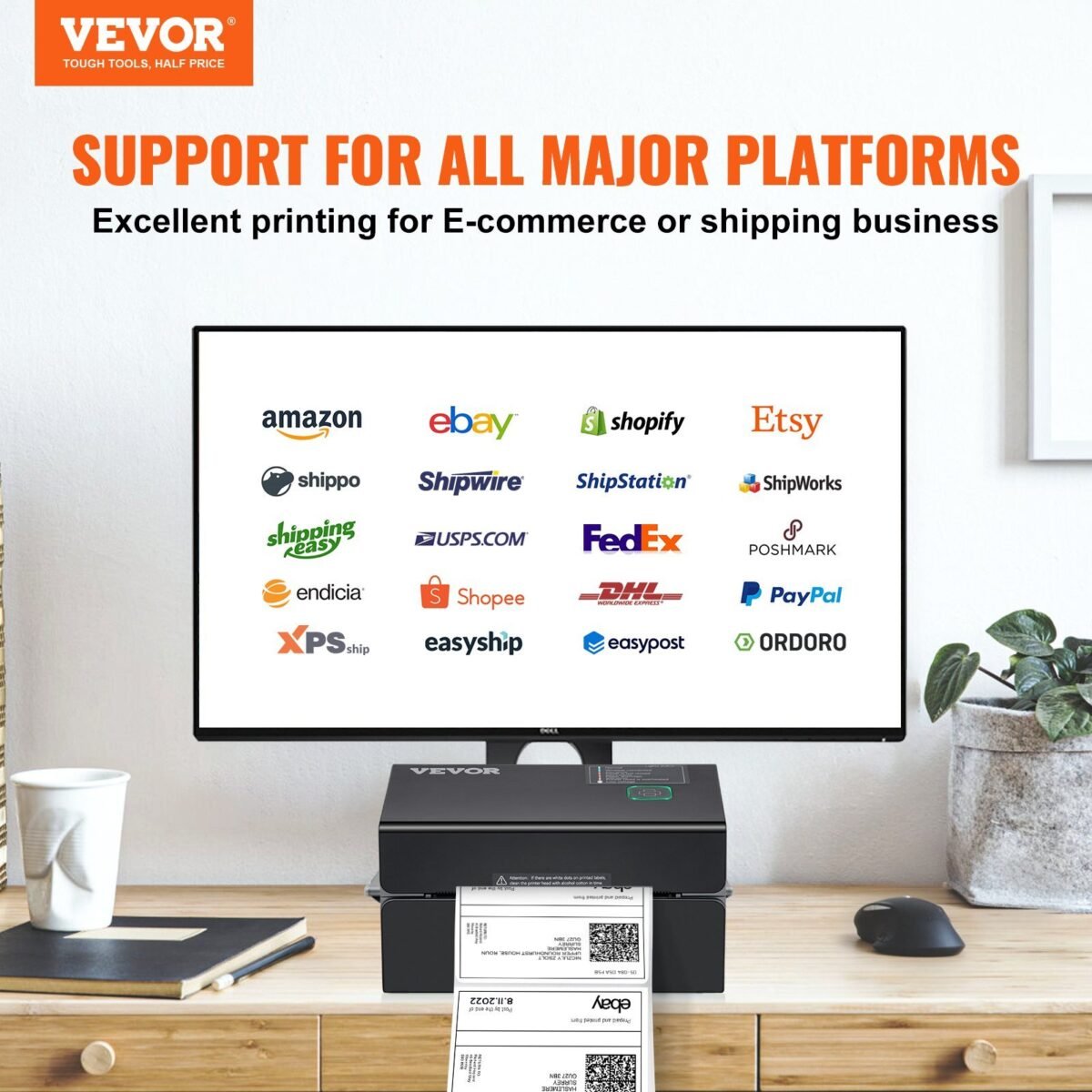 VEVOR 300DPI Bluetooth Thermal Label Printer w/Auto Recognition & Rohm Printer Head, Wireless Shipping Label Printer for 1.57" - 4.25" Width Labels,Thermal Printer Supports Shipping, Barcode, Household Labels and More - Image 12