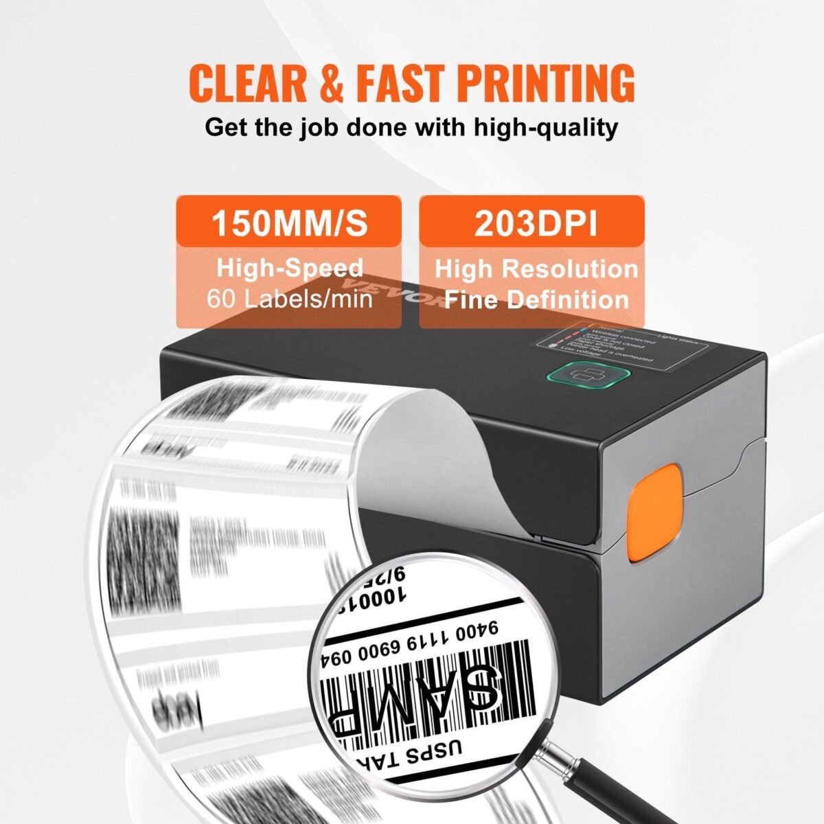 VEVOR 300DPI Bluetooth Thermal Label Printer w/Auto Recognition & Rohm Printer Head, Wireless Shipping Label Printer for 1.57" - 4.25" Width Labels,Thermal Printer Supports Shipping, Barcode, Household Labels and More - Image 10